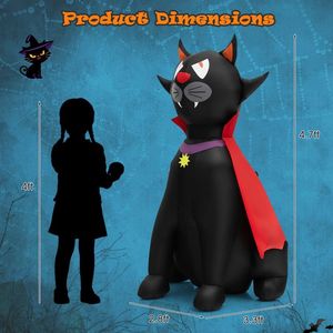 Decorazioni gonfiabili da giardino per Halloween, gatto vampiro di 1,4 metri con mantello rosso spaventoso - Product Image 5