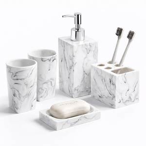 Juego de Accesorios de Baño de Cinco Piezas de Resina Ecológica de Lujo, Dispensador de Jabón, Vaso, Portacepillos de Dientes, Bandeja para el Hogar - Product Image 2