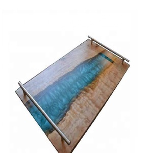 Bandeja de Servir de Madera de Acacia con Asa de Metal, Diseño Nuevo, Bandejas Decorativas Naturales para Servir Alimentos, Frutas, Té y Café, Venta al Por Mayor - Product Image 1