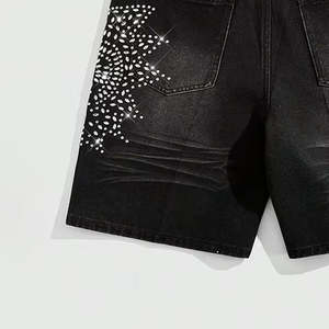 Shorts de mezclilla casuales de corte regular personalizados al por mayor con pedrería, shorts de mezclilla de color sólido hechos a medida para hombre con pedrería en venta - Product Image 3