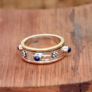 Wholesale Natural Lapis Lazuli <b>Ring</b> 925 Sterling Silver <b>Spinner</b> Band Meditation Fidget <b>Ring</b> for Women - Product Image 6