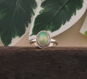 Bague de mariage classique en opale blanche naturelle, argent sterling 925, pierre précieuse opale véritable, pierre de naissance d'octobre, bijoux fins pour femmes - Product Image 2