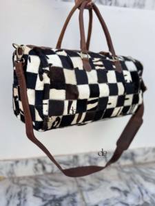 Nouveau design, sacs à bagages en cuir de vache véritable, design à carreaux, sac fait main, sac de voyage unisexe, sac multi-usages, grande taille - Product Image 2