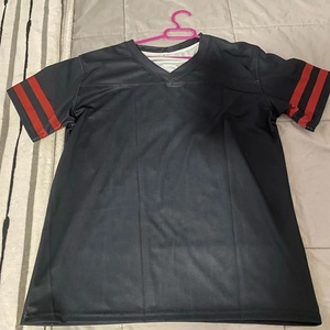 Custom Black Red American Football Jersey V-Neck <b>Short</b> Sleeve Breathable <b>Mesh</b> Men's Team Name Number Print Apparel - Product Image 6