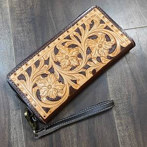 Aryan 2026 Tooled Carving Wallet Echtleder Floral Damen Kreditkartenetui Clutch mit Reißverschluss Einkaufstasche Mehrzweck-Geldbörse - Product Image 3