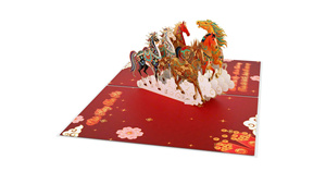 Tarjeta de Felicitación 3D Pop-Up PMP con Diseño de Caballos del Año Nuevo Chino, Barnizado UV, Impresión Digital, Manualidades de Papel, Decoración Festiva - Product Image 4
