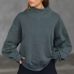 Sudadera de cuello alto extragrande para mujer con logo personalizado, color liso, hombros caídos, forro polar transpirable, ropa casual de otoño - Product Image 6