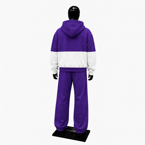 Ensemble de survêtement décontracté à capuche avec blocs de couleur violet et blanc, fermeture éclair sur toute la longueur, pour adulte, tenue de sport d'automne - Product Image 2