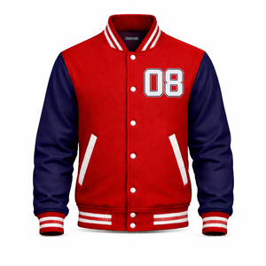 Veste universitaire rouge marine personnalisée OEM, veste de baseball en laine avec manches en PU, veste d'hiver en gros - Product Image 1