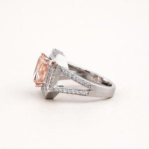 Luxury Fancy Pink Radiant Cut Lab Grown Diamond Engagement <b>Ring</b> in 14K White Gold Art Deco Halo <b>Split</b> Shank Bridal Promise <b>Ring</b> - Product Image 2