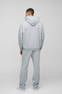 Survêtement à capuche deux pièces gris pour homme, coupe droite, avec fermeture éclair intégrale, vêtements de sport décontractés pour l'hiver, personnalisable avec logo, directement de l'usine OEM - Product Image 3