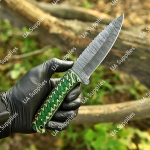 Couteau de chasse et de camping à lame fixe en acier Damas, manche en bois Pakka, étui en cuir, vente en gros, personnalisable, couteau à pointe tombante - Product Image 3