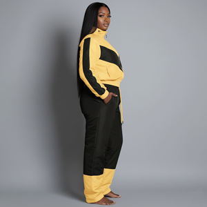 Nouvel article : Ensemble de survêtement sportif deux pièces pour femme, coupe ample à manches longues, col montant zippé, color block, toutes saisons - Product Image 3