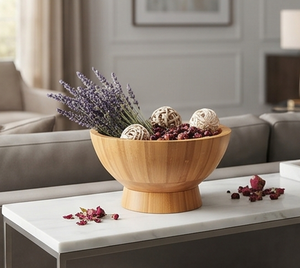 Bol décoratif luxueux en bois avec la conception de piédestal idéale pour augmenter des espaces vitaux avec la sophistication rustique chaude - Product Image 4