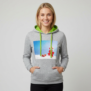 <b>Women's</b> Gray Hoodie <b>Christmas</b> Candy Cane Print Green Lining Pockets Winter <b>Sweatshirt</b> Casual Knitted Fabric 100% Cotton - Product Image 2