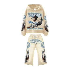 Vente en gros Ensemble pour hommes 100% coton Logo personnalisé Vintage Sun Faded Drop Shoulder Graphic Hoodie Eco-Friendly Sweatpants for Winter - Product Image 4