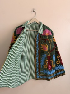 Exclusive Suzani Velvet Jacket Hand Embroidered Short <b>Coat</b> Boho Artisanal Outerwear - Product Image 5