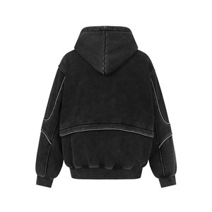 Mens Distressed Washed Zip Hoodie Oversized Plush Tie-Dye Frayed Hooded <b>Sweatshirt</b> 100% Cotton <b>Retro</b> Loose Fit Streetwear - Product Image 2