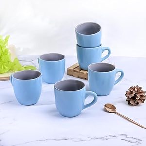 Glossy Sky Blue & Grey Ceramic Tea <b>Cup</b> <b>Set</b> of 6 - Product Image 4