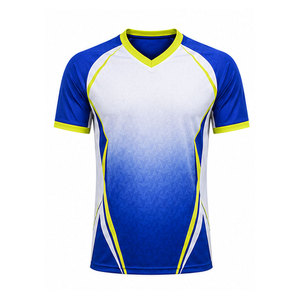 Maillot de football pour homme, bleu et blanc dégradé, manches courtes, col en V, polyester respirant, coupe athlétique, toutes saisons - Product Image 1
