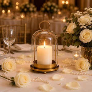 Porte-bougie cloche en verre le plus vendu avec base décorative pour la décoration de la maison, les mariages et la table, disponible au meilleur prix - Product Image 1