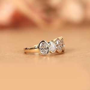 Luxury Oval Cut Diamond Bezel Set Five Stone Ring Lab Grown For Women's 14K Solid Gold Engagement Proposal Gift For Girlfriends - Product Image 2