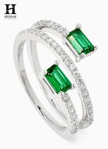 Wholesale Luxury <b>Green</b> Emerald Baguette Double Band Bypass Ring Trendy Fine <b>Jewellery</b> - Product Image 4