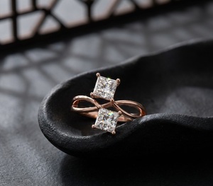 Anillo de Compromiso Toi Et Moi con Diamante Cultivado en Laboratorio, Corte Princesa, para Mujer, Chapado en Oro de 18K/14K, Anillo con Dos Diamantes CVD - Product Image 1