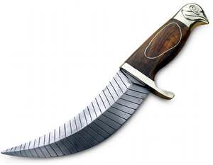 Couteau utilitaire d'extérieur artisanal à lame courbée en forme de plume, manche en bois, pommeau en laiton motif aigle, outil fixe - Product Image 6