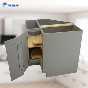 Mueble base en forma de L SSR con almacenamiento Lazy Susan para cocina, diseño moderno, puerta pintada en gris, estructura de aglomerado. - Product Image 1