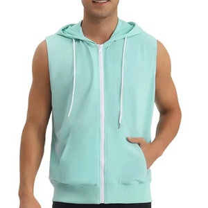 Sweat-shirt à capuche sans manches pour homme, couleur unie, tricoté en molleton français, vêtements d'automne - Product Image 3