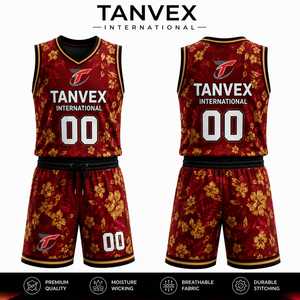 Ensemble de maillots de basketball TANVEX International, entièrement imprimé, uni, écologique, 100 % polyester, personnalisé pour équipe, sans manches, col en V, anti-humidité - Product Image 3