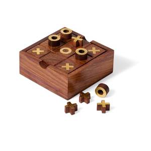 Jeu de Luxe Tic Tac Toe en Bois – Échiquier Noughts and Crosses avec Boîte en Bois Foncé et Pièces X O – Jeu Familial - Product Image 2