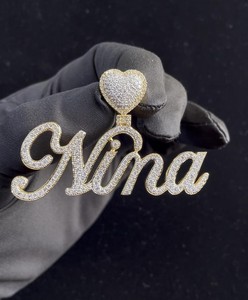 925 <b>Silver</b> Personalized Name Pendant With Heart <b>Charm</b> Bail Moissanite Classic Jewelry Gift For Her - Product Image 1