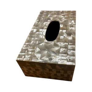 Caja de pañuelos rectangular de alta gama con incrustaciones de nácar y madera hecha a mano para decoración del hogar - Product Image 3