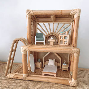 Linda casa de muñecas de ratán para niñas, casa de juguete para juegos imaginativos, casa de muñecas de gran calidad. - Product Image 1