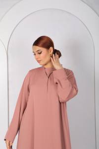 Abaya longue pour femme, col montant, manches longues, couleur unie, légère, style Moyen-Orient, pour usage quotidien, tenue musulmane - Product Image 2