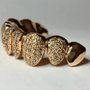 Grillz de Moda Hip Hop, Chapados en Oro, con Circonita Cúbica de Corte Brillante Redondo, Microincrustaciones, Estilo Unisex - Product Image 2