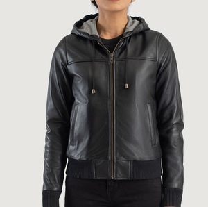 เสื้อแจ็คเก็ตหนังมีฮู้ด ดีไซน์ทันสมัย ซิปถักแบบบอมเบอร์ ซิปแท้ คุณภาพสูง เสื้อฮู้ดหนังทรงโอเวอร์ไซส์ สวมหัวแบบสวม - Product Image 6