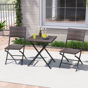 Ensemble bistrot 3 pièces en rotin, table et chaises pliantes d'extérieur avec assise en osier - Product Image 2