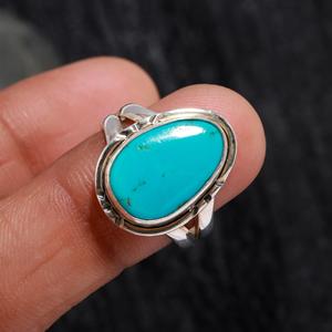 925 Sterling Silver Vintage Design Fancy Cut Natural <b>Turquoise</b> <b>Ring</b> Custom Made High Quality <b>Turquoise</b> Boho <b>Ring</b> for Parties - Product Image 1