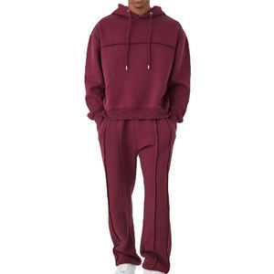 Ensemble de sweat-shirt à capuche rose surdimensionné pour homme, couleur unie, en molleton, décontracté, pour l'automne, avec pantalon de jogging tricoté coupe classique - Product Image 5