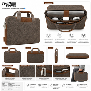 Elegante Funda de Fieltro para Portátil, Delgada, con Etiqueta Privada, Asa y Cierre de Cremallera - Product Image 5