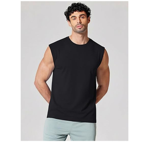 2026 Men's Summer Sleeveless Breathable Ironless Cotton Blend Crew <b>Neck</b> Casual Loose Solid Color Tank Top - Product Image 2