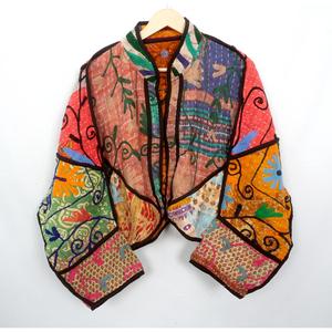 Vintage Bohemian Quilted <b>Jacket</b> for Women 100% Cotton Eco-Friendly Printed Design <b>Mandarin</b> <b>Collar</b> Winter Fashion - Product Image 3