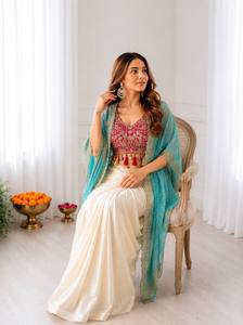 Conjunto de Lehenga Choli Bordado y Cosido para Mujer, con Shrug, Dhoti, Blusa y Dupatta de Tela, Ropa Tradicional Étnica Pakistaní e India para Fiestas - Product Image 2