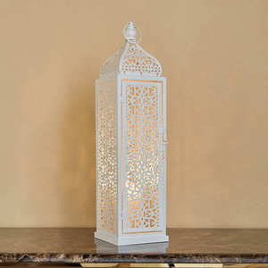 Metal <b>Moroccan</b> Style Birdcage Lanterns Cylindrical White Cut Work Design Home <b>Decoration</b> Candle Holders Set of Six - Product Image 6