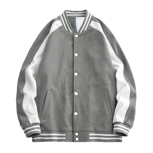 Chaqueta Varsity de Pana Azul Marino para Hombre, con Mangas en Contraste, Estilo Preppy, Cuello Alto, Cierre de Botones, para Otoño - Product Image 3