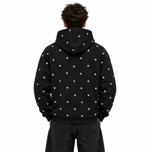 Sweat-shirt à capuche noir pour homme avec fermeture éclair, imprimé étoiles sur toute la surface, motif graphique personnalisé, style décontracté - Product Image 3