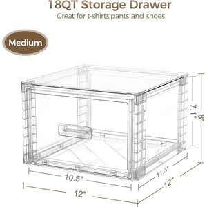 4 Pack 18QT Clear <b>Plastic</b> Storage <b>Drawers</b> & Carts <b>Stackable</b> Closet Organizers for Kitchen & Bathroom Easy Assembly Required - Product Image 2